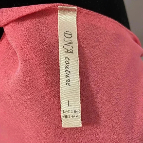 DNA Couture Women’s Large Pink Lined Spaghetti Strap Pleated Semi Sheer Blouse - Picture 6 of 8